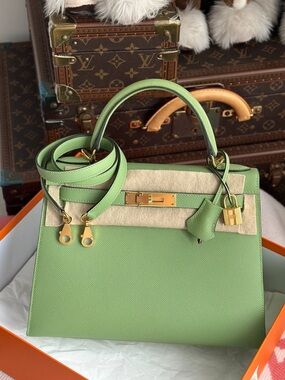 Hermes Green criquer-Style Leather Top Handle Bag